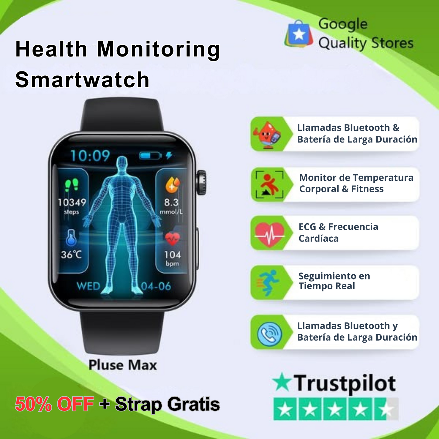 Medidor de glucosa en sangre multifuncional  GLUCOMEDIC + Reloj Monitorizador - COMPRA 1 Y RECIBE OTRO GRATIS