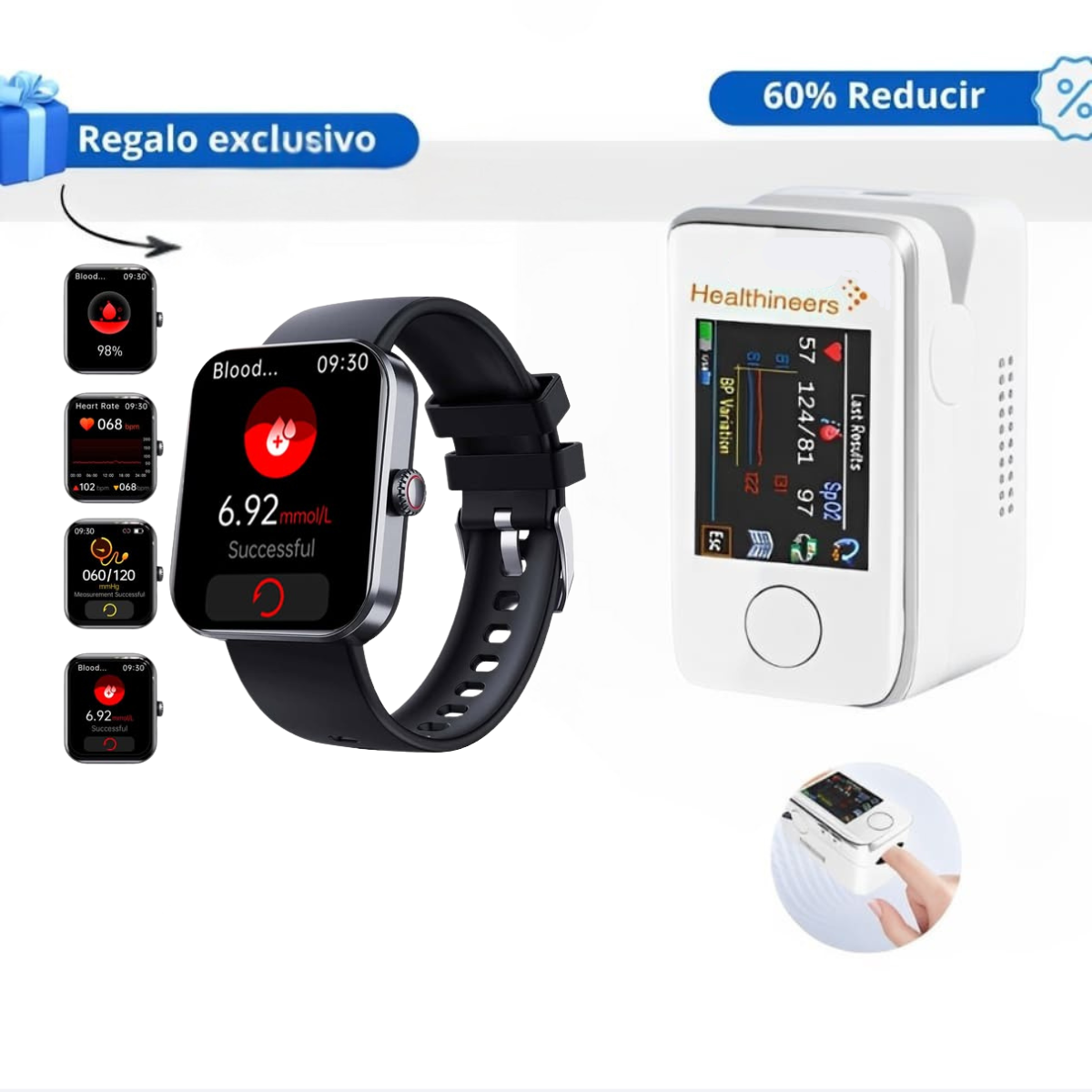 Medidor de glucosa en sangre multifuncional  GLUCOMEDIC + Reloj Monitorizador - COMPRA 1 Y RECIBE OTRO GRATIS