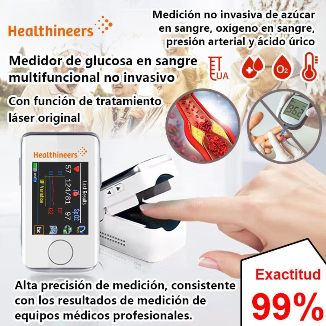 Medidor de glucosa en sangre multifuncional no invasivo GLUCOMEDIC + Tensiómetro electrónico - COMPRA 1 Y RECIBE OTRO GRATIS